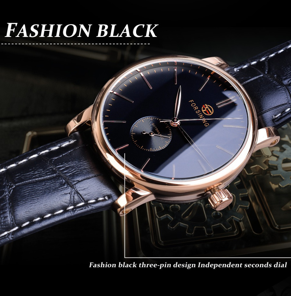 Чоловічий годинник механічний Forsining black + gold