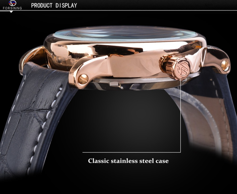 Чоловічий годинник механічний Forsining black + gold