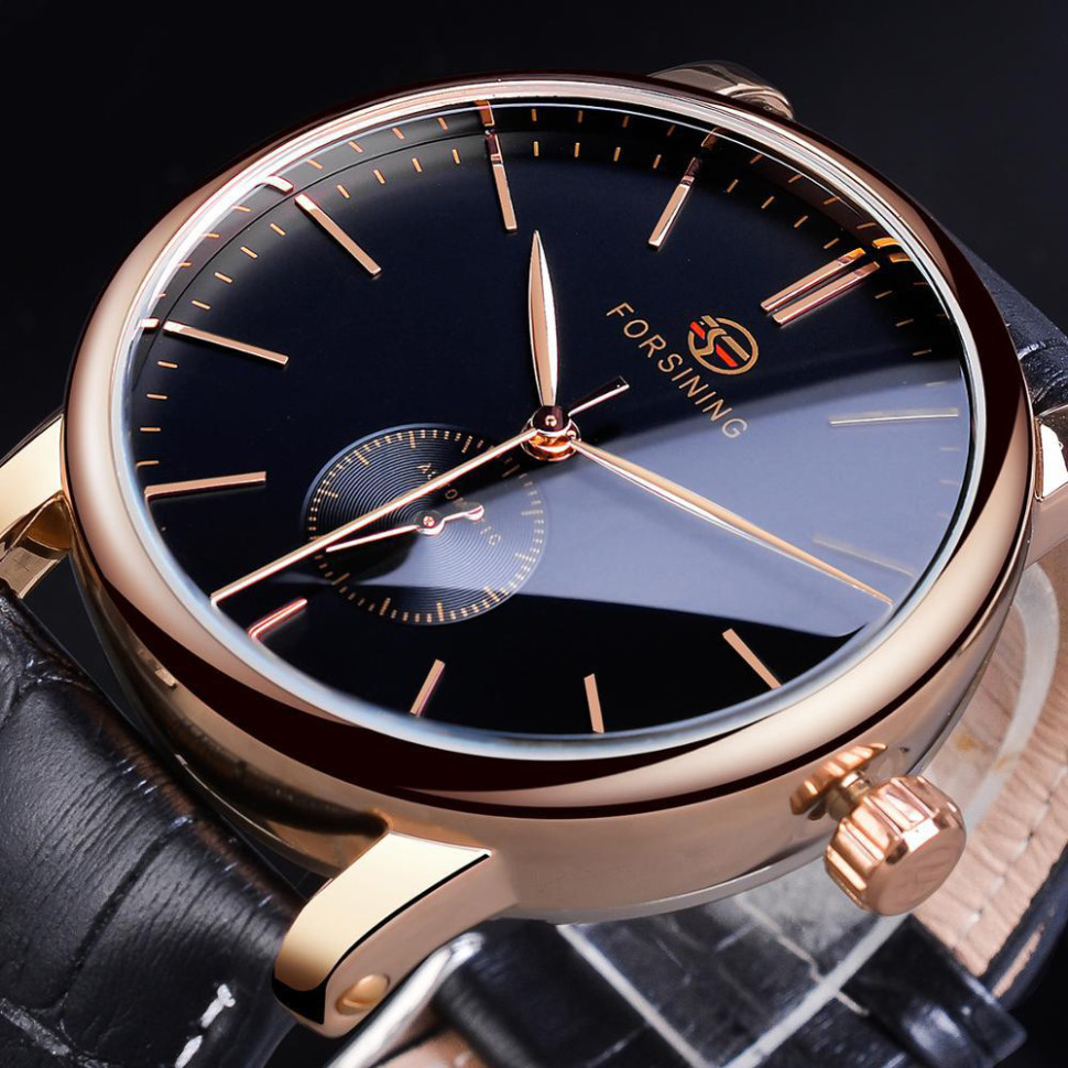 Чоловічий годинник механічний Forsining black + gold