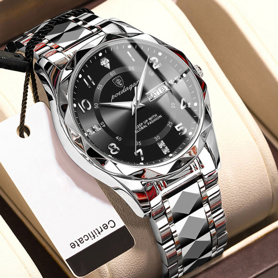 Чоловічий годинник POEDAGAR silver+black
