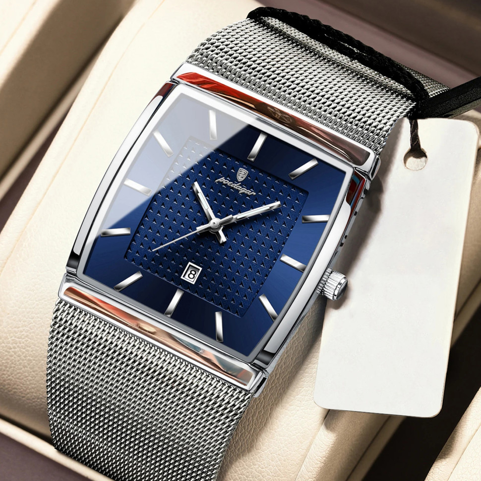 Чоловічий годинник Poedagar silver + blue