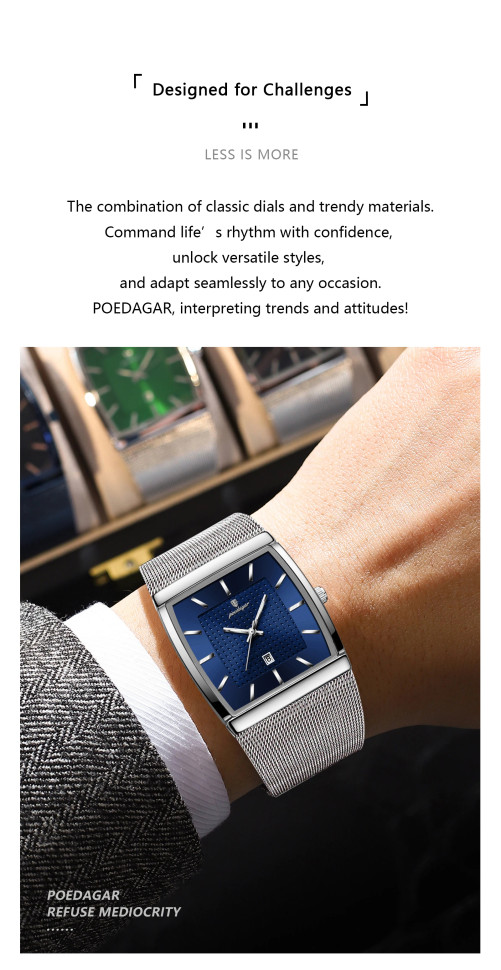 Чоловічий годинник Poedagar silver + blue