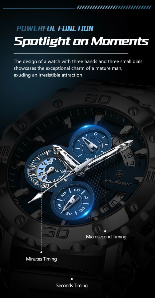 Чоловічий годинник Poedagar silver + blue