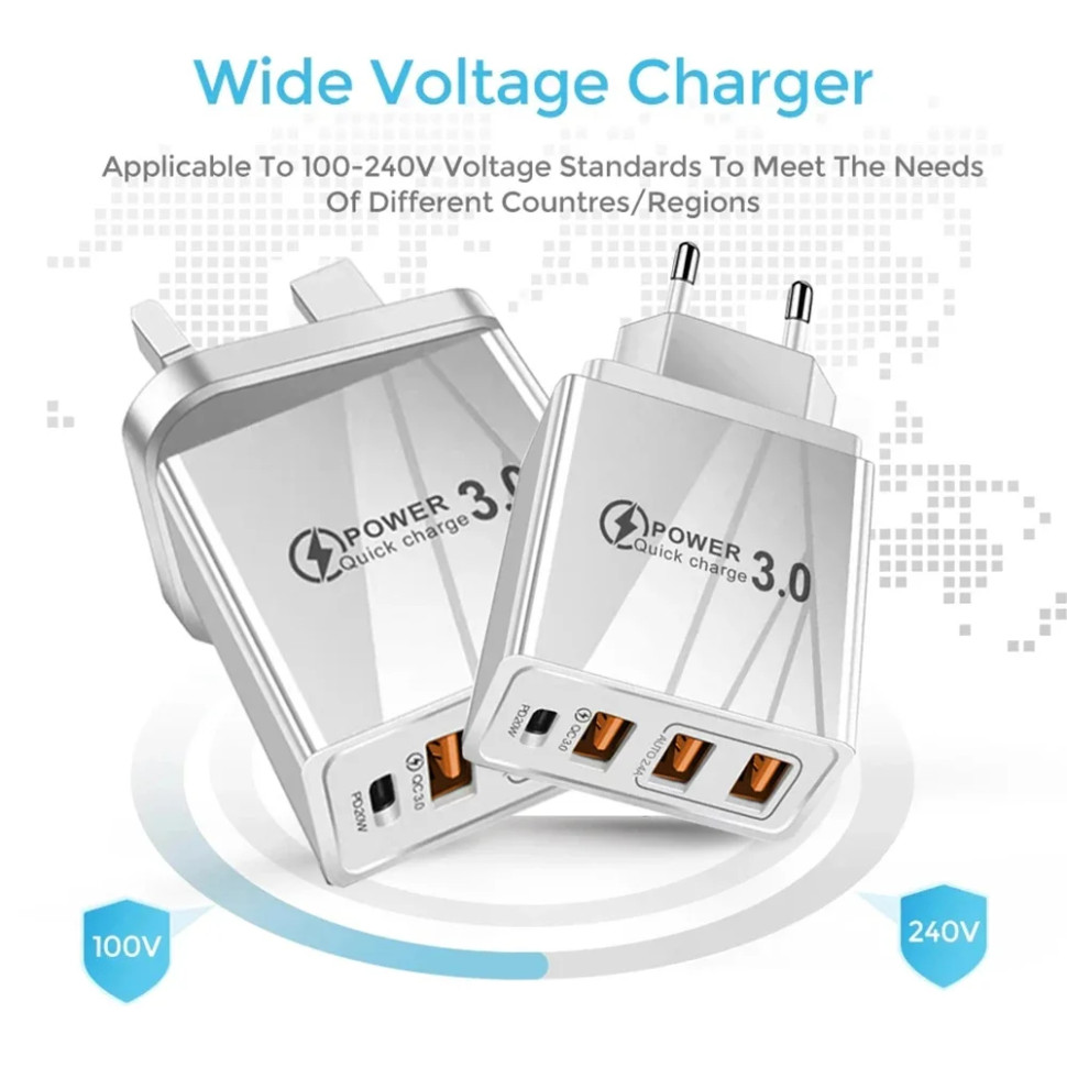Зарядний пристрій 4×USB (1×USB-C + 3×USB-A) PD 48W Max
