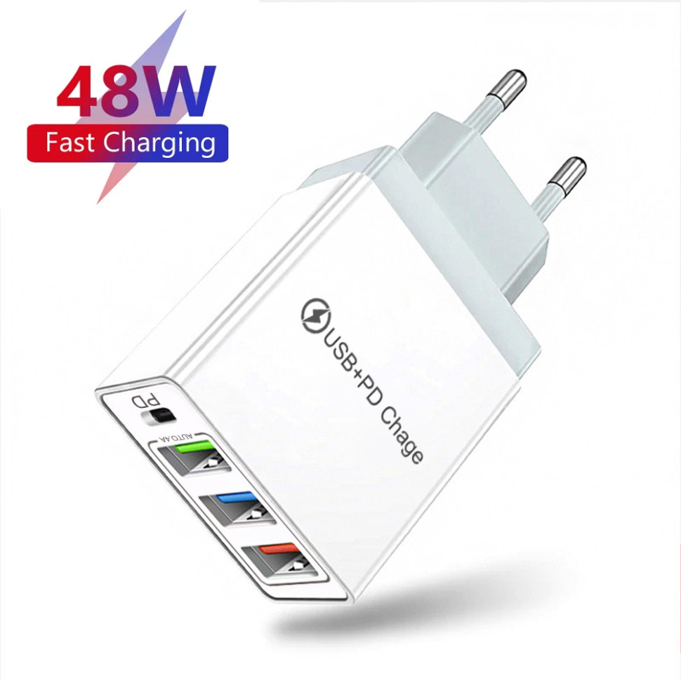 Зарядний пристрій 4×USB (1×USB-C + 3×USB-A) PD 48W Max