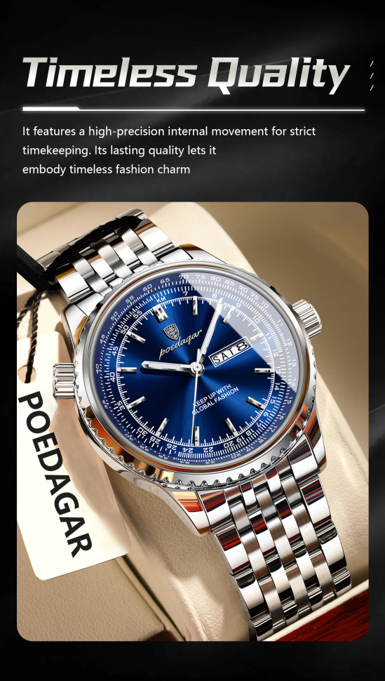 Чоловічий годинник Poedagar silver + blue 