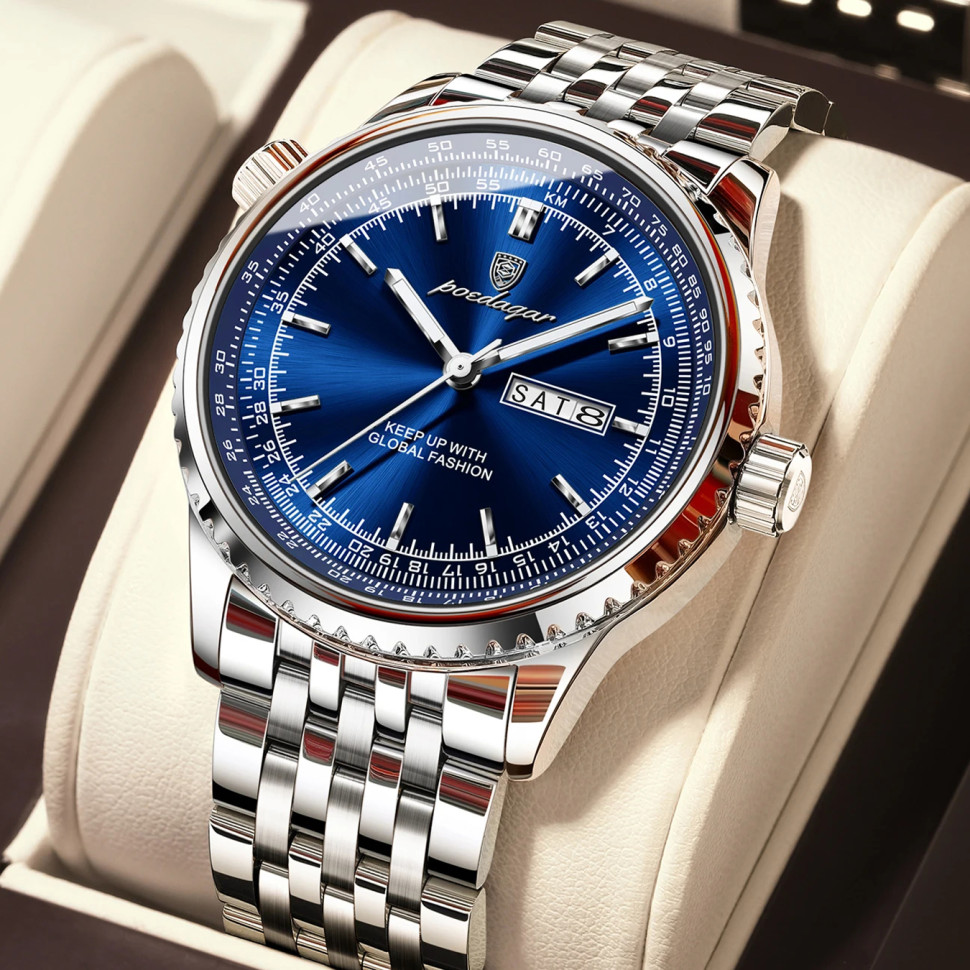 Чоловічий годинник Poedagar silver + blue 