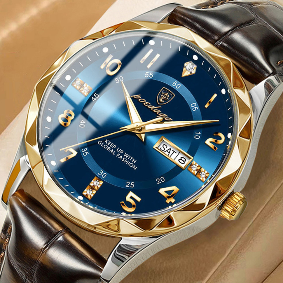Чоловічий годинник Poedagar gold + silver + blue
