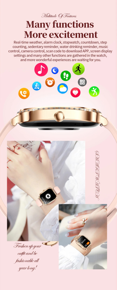 Смарт-годинник Women's Smart Device 19 gold steel, 2 ремінці 