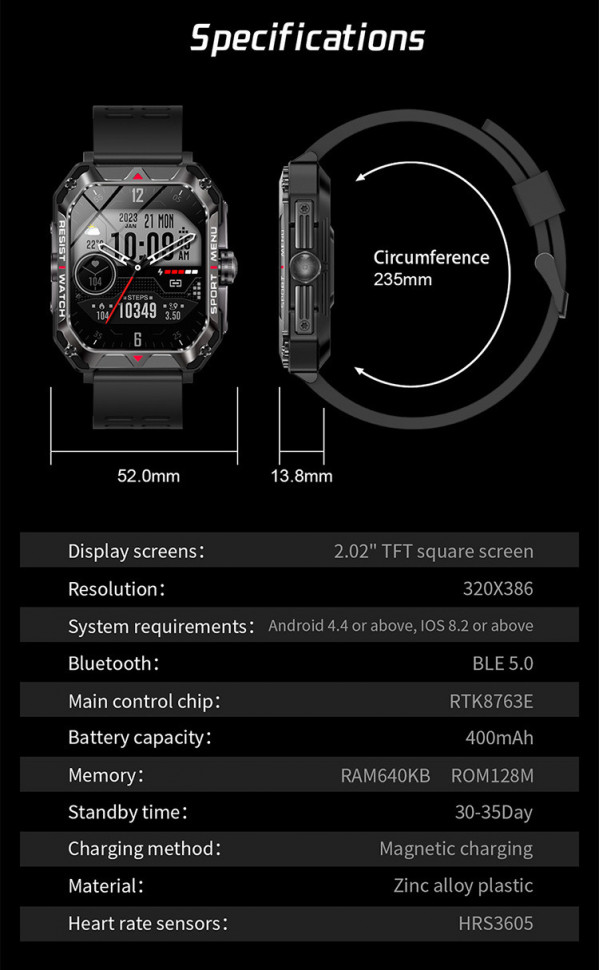 Смарт-годинник протиударний Smart Device 101 black