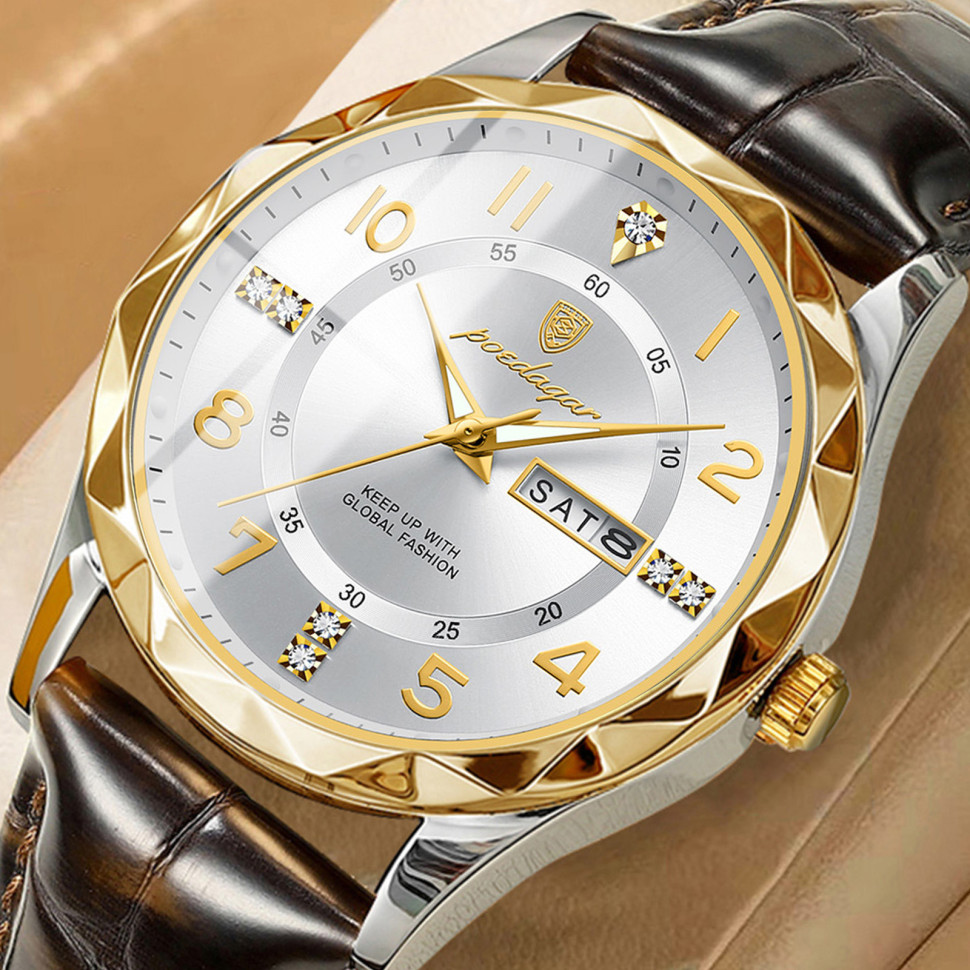 Чоловічий годинник Poedagar gold + silver