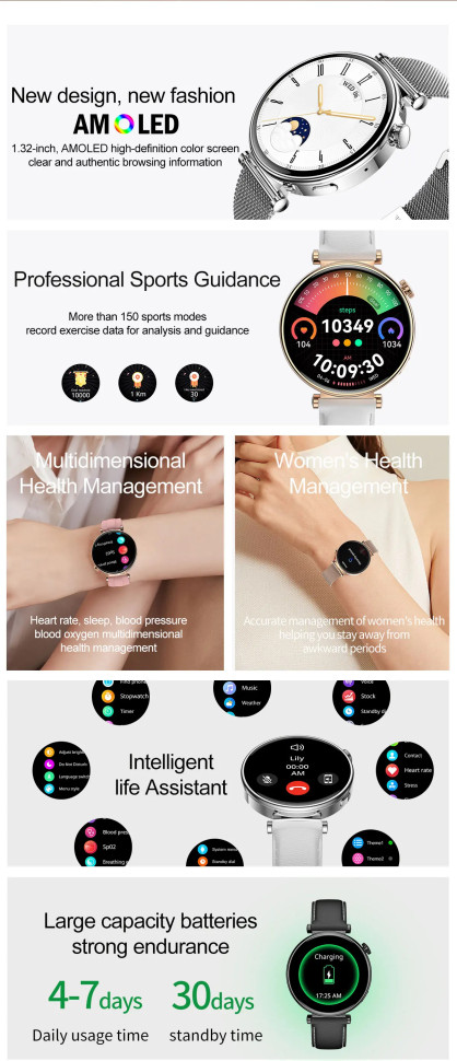 Смарт-годинник Women's Smart Device 20 gold steel, 2 ремінці 