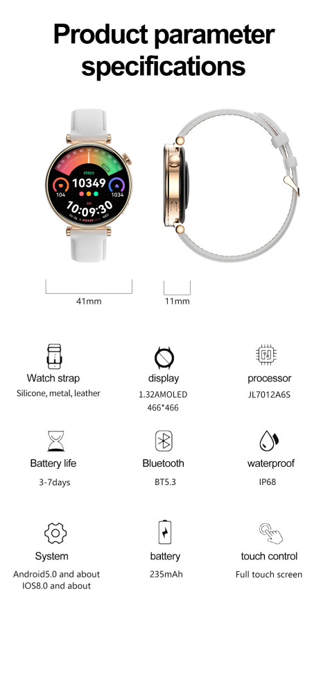 Смарт-годинник Women's Smart Device 20 gold steel, 2 ремінці 
