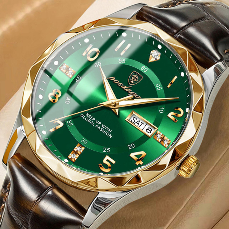 Чоловічий годинник Poedagar gold + silver + green