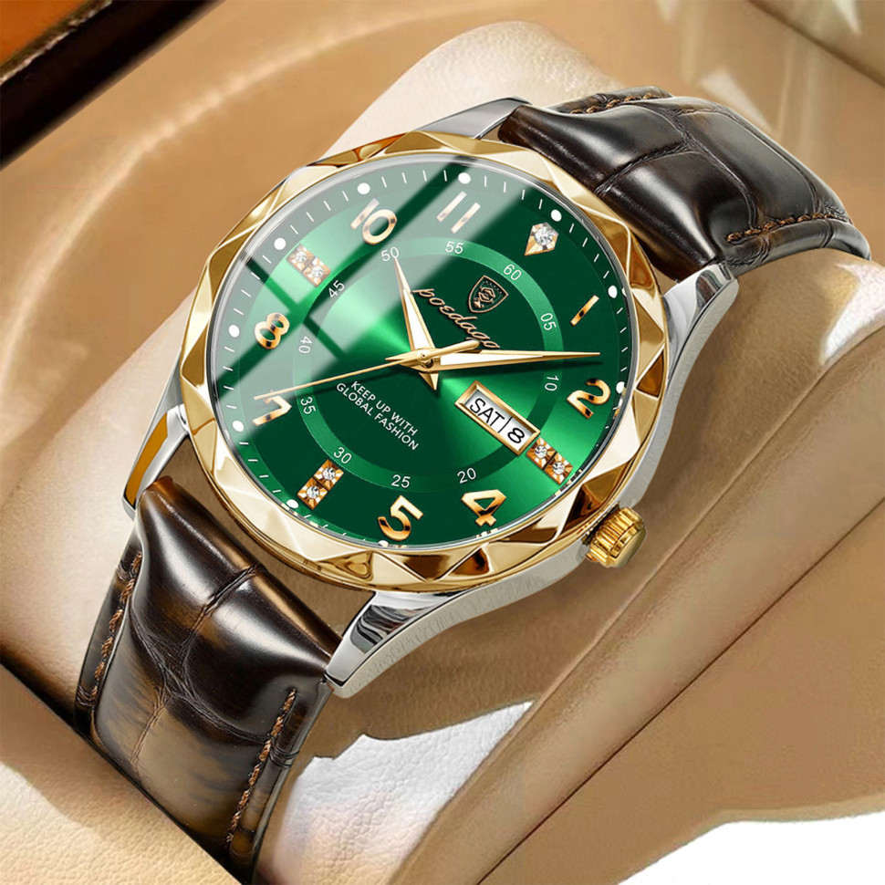 Чоловічий годинник Poedagar gold + silver + green