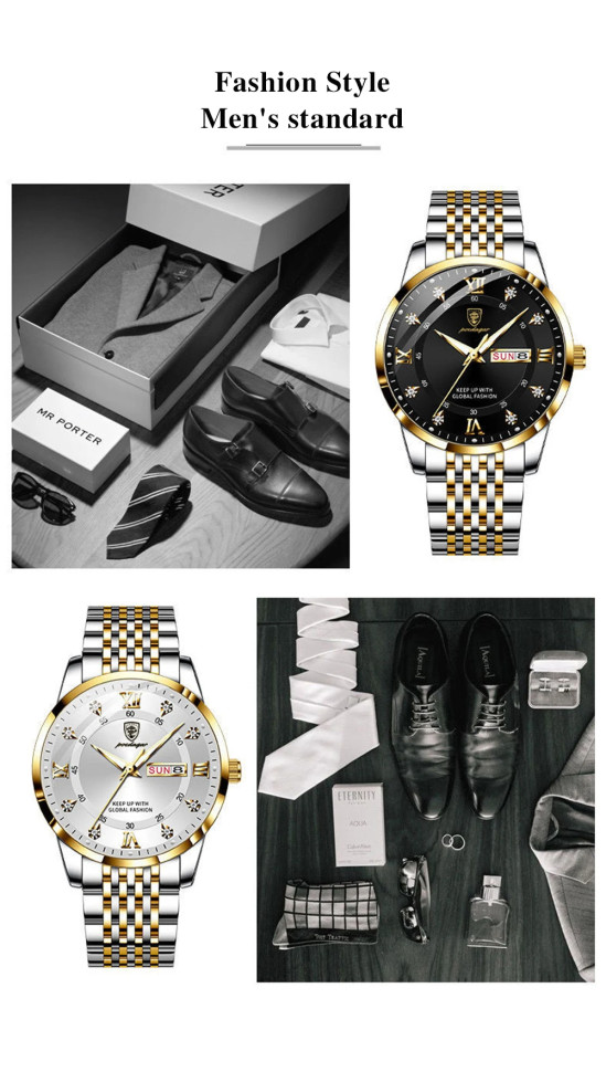 Чоловічий годинник Poedagar gold+silver