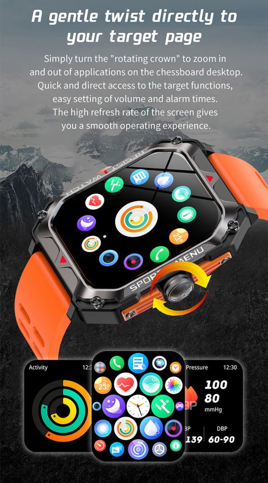 Смарт-годинник протиударний Smart Device 101 black+gold