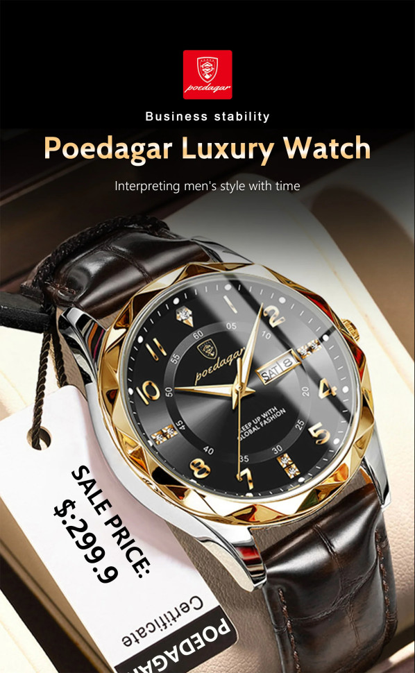 Чоловічий годинник Poedagar gold+black