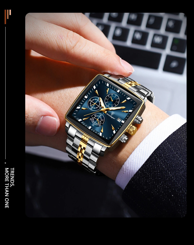 Чоловічий годинник Poedagar silver+gold+blue
