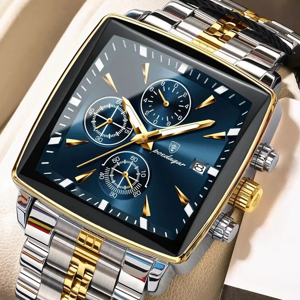 Чоловічий годинник Poedagar silver+gold+blue
