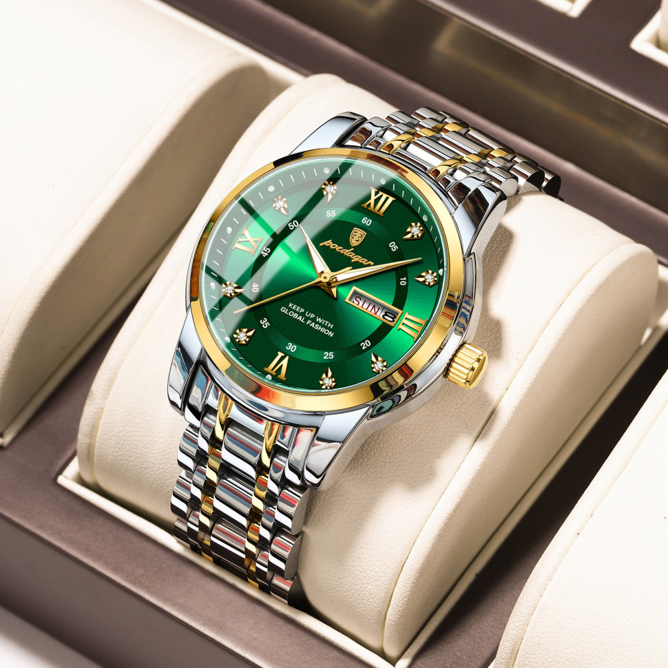 Чоловічий годинник Poedagar gold + silver + green