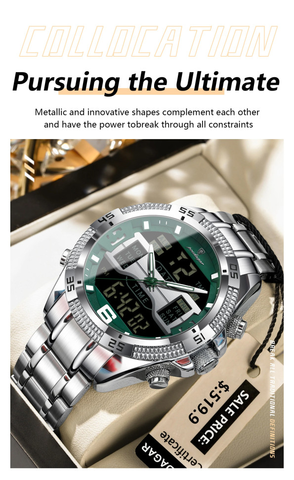 Чоловічий годинник Poedagar silver+green