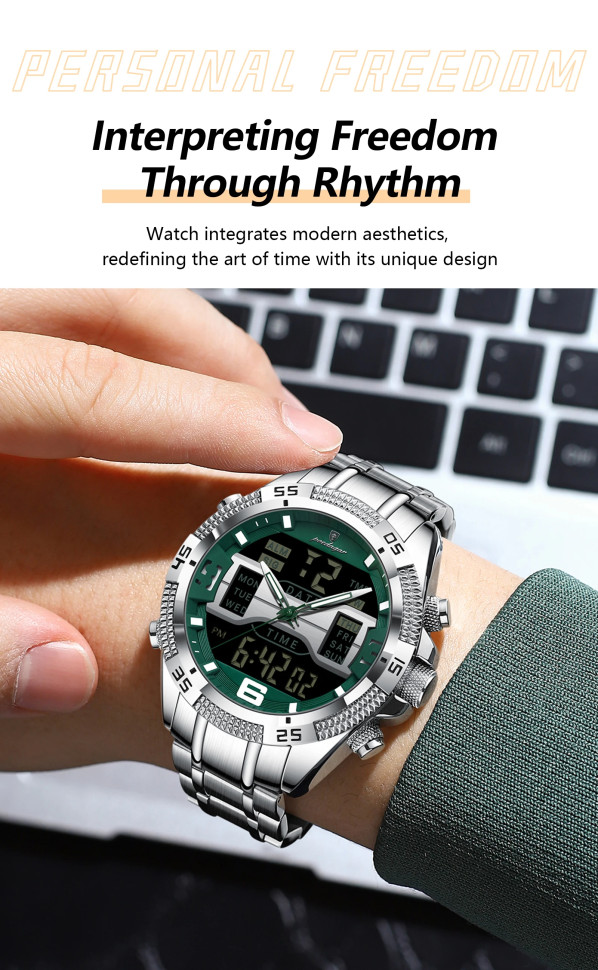 Чоловічий годинник Poedagar silver+green