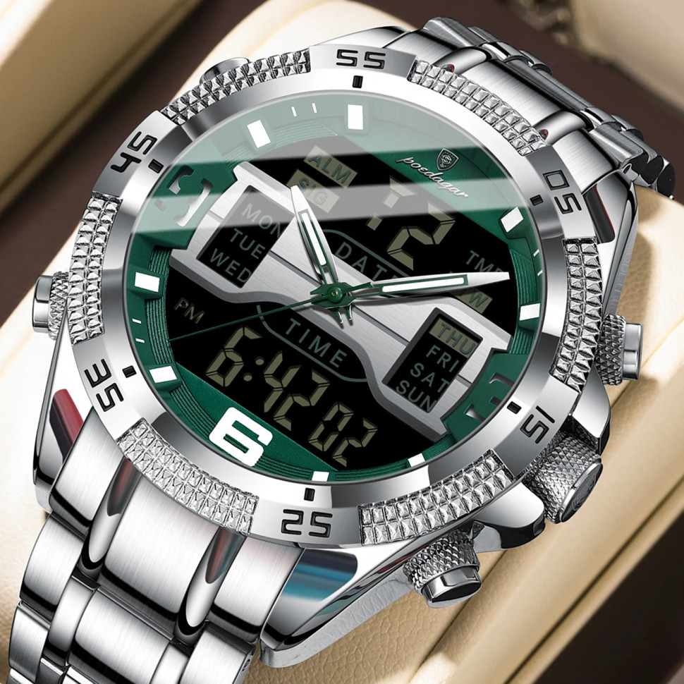 Чоловічий годинник Poedagar silver+green