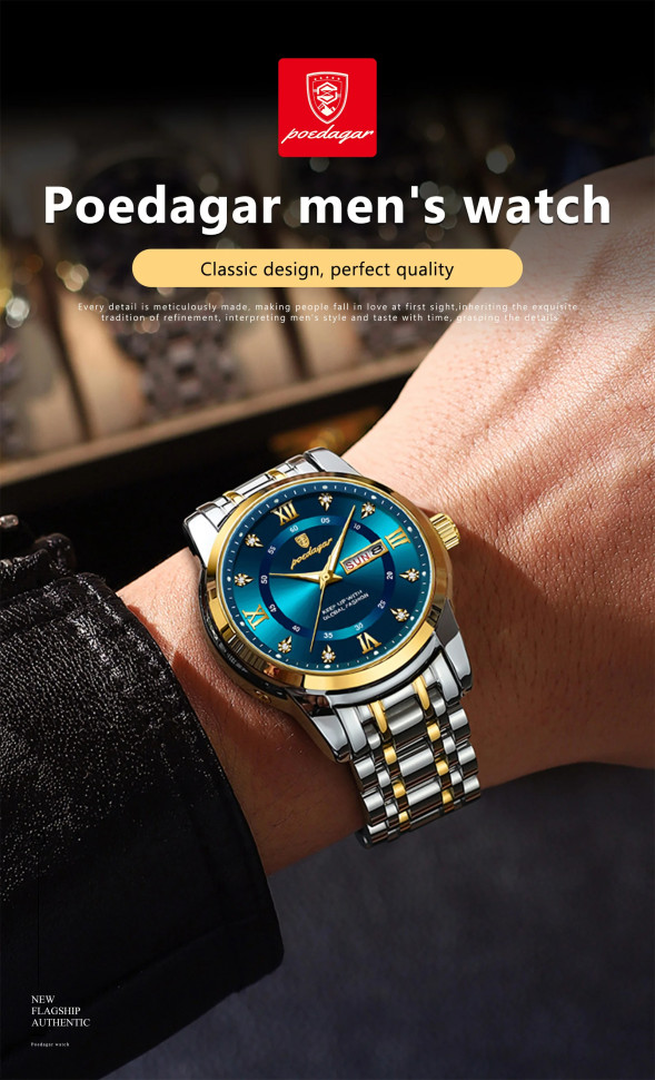 Чоловічий годинник Poedagar silver+blue