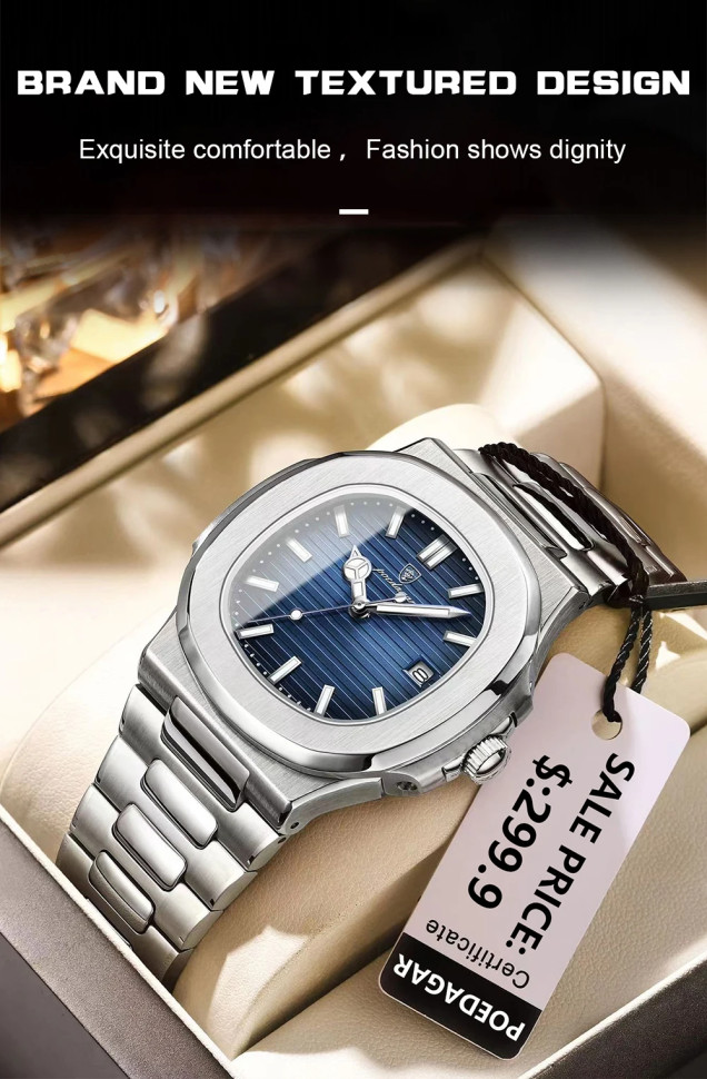 Чоловічий годинник Poedagar silver+blue