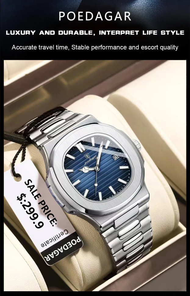 Чоловічий годинник Poedagar silver+blue