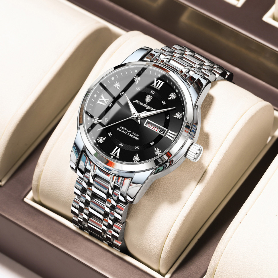 Чоловічий годинник Poedagar silver+black