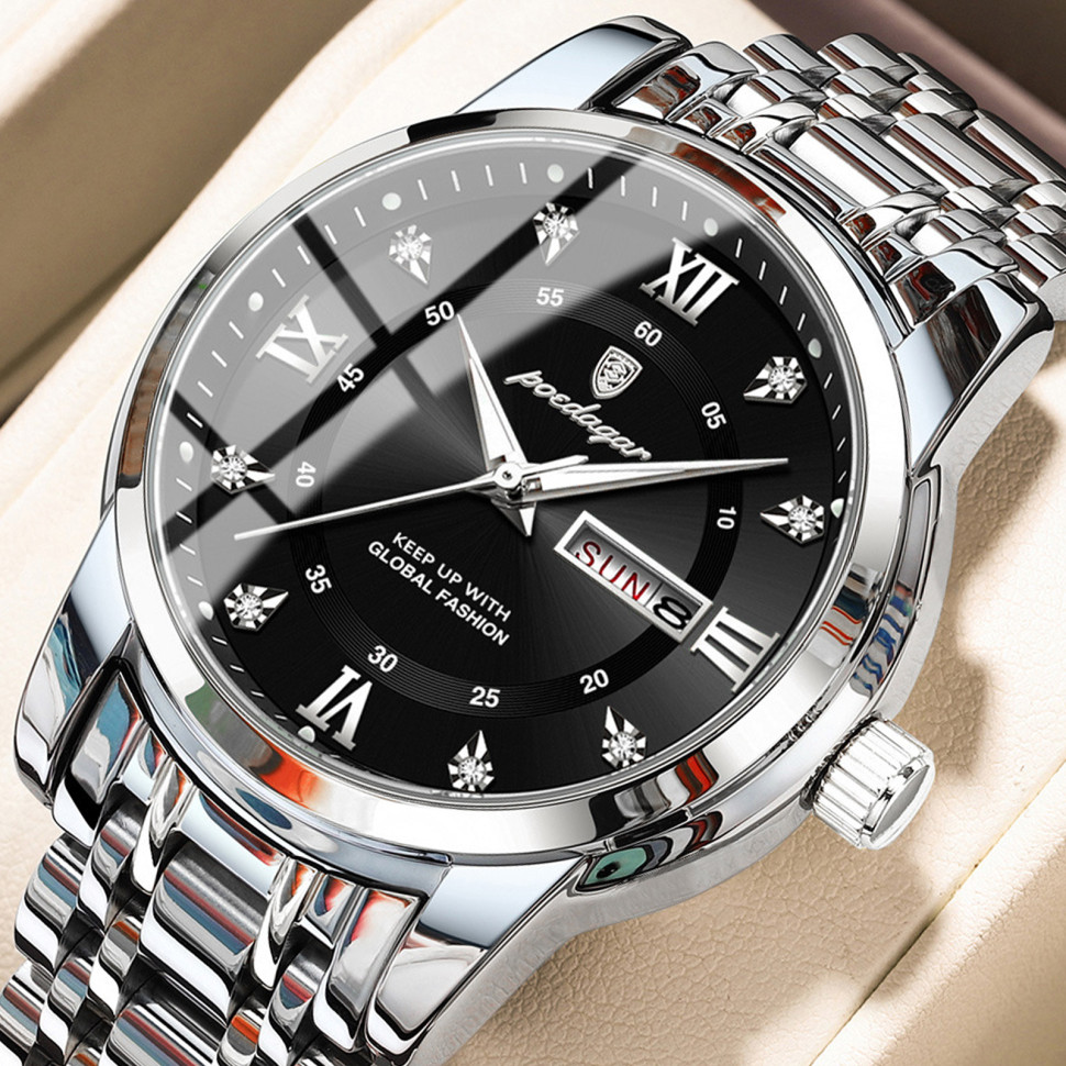 Чоловічий годинник Poedagar silver+black