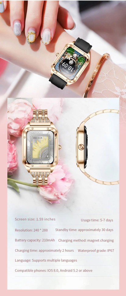Смарт-годинник Women's Smart Device 18 gold steel, 2 ремінці