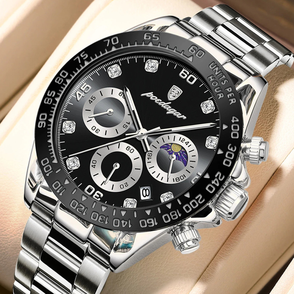 Чоловічий годинник Poedagar silver+black 