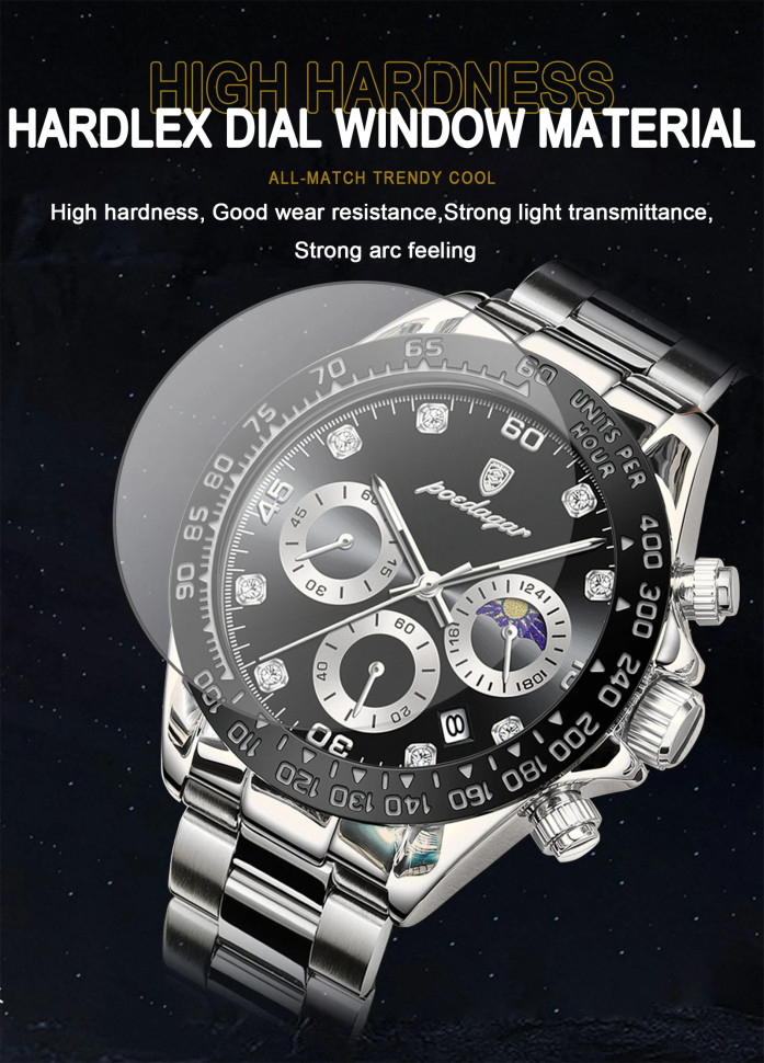 Чоловічий годинник Poedagar silver+black 