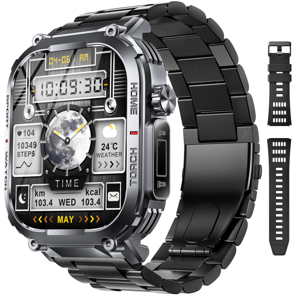 Смарт-годинник протиударний Smart Device 32 black steel, 2 ремінці