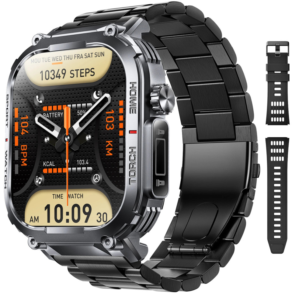 Смарт-годинник протиударний Smart Device 32 black steel, 2 ремінці