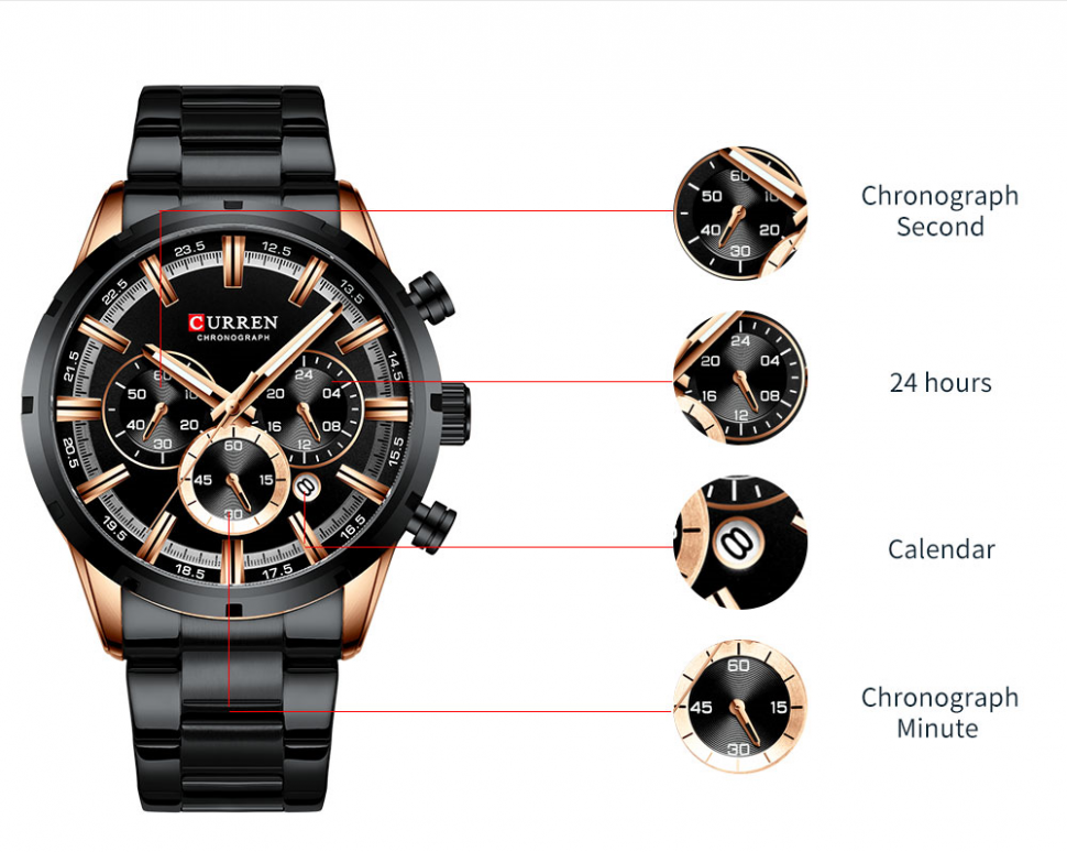 Чоловічий годинник CURREN black+gold