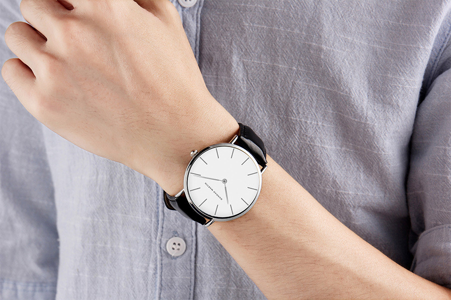 Чоловічий годинник Hannah Martin silver+black leather
