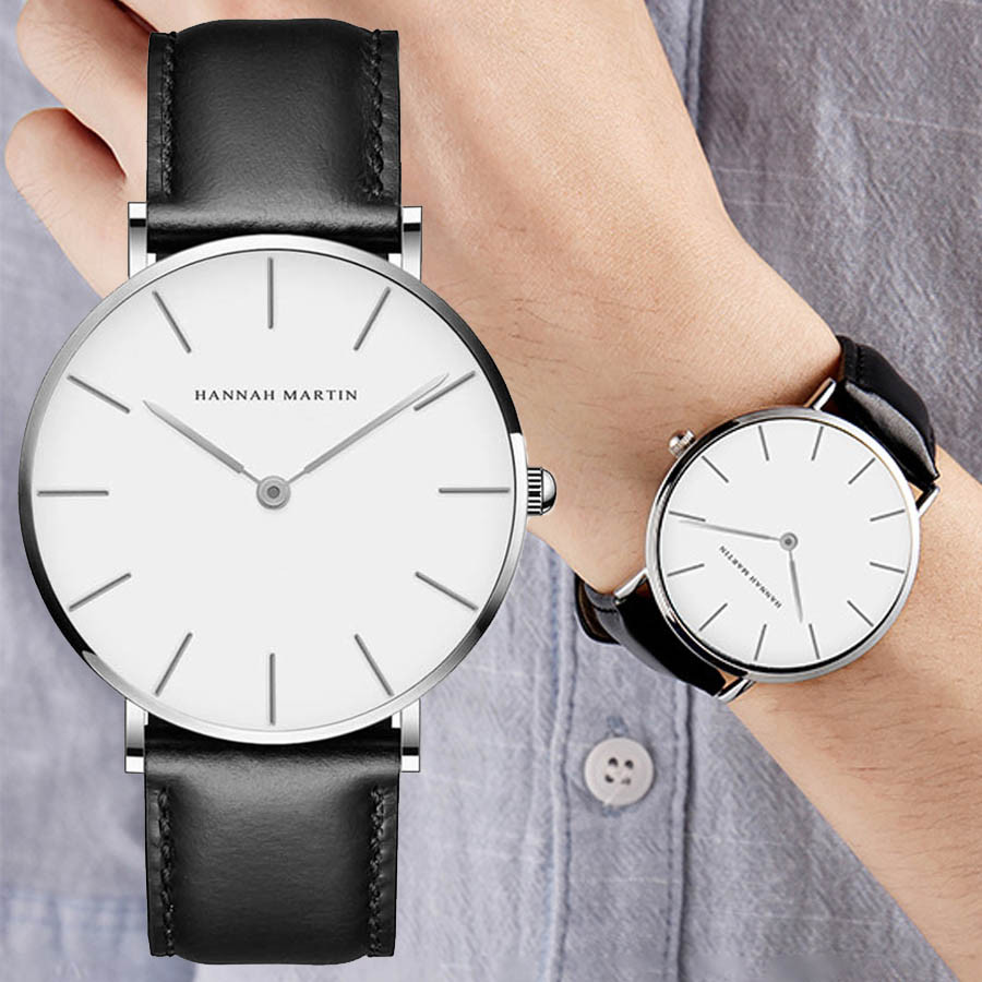 Чоловічий годинник Hannah Martin silver+black leather