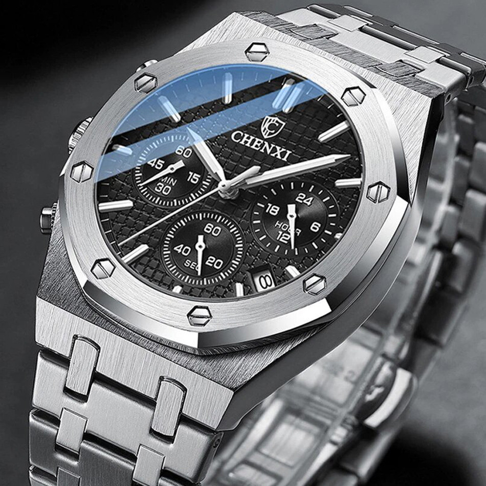 Чоловічий годинник CHENXI silver+black