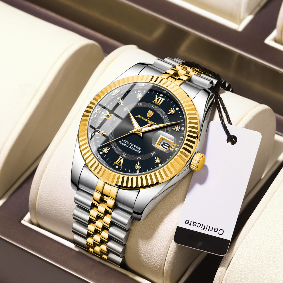 Чоловічий годинник Poedagar gold + silver + black