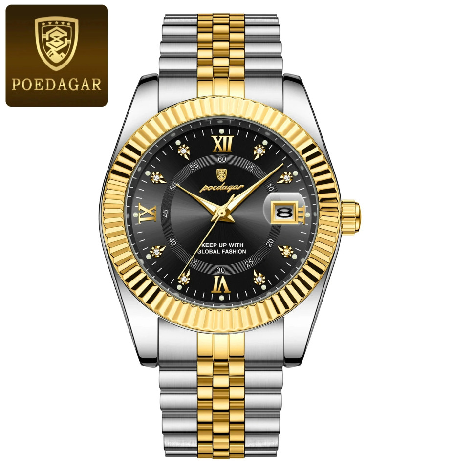 Чоловічий годинник Poedagar gold + silver + black