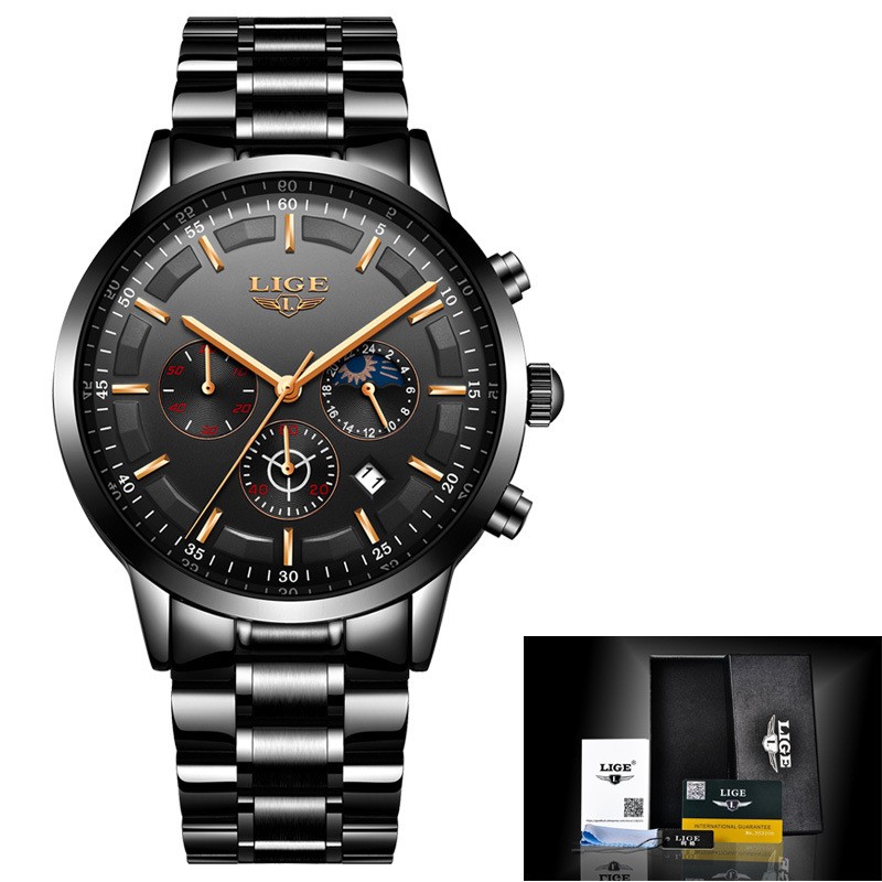 Чоловічий годинник LIGE black+gold