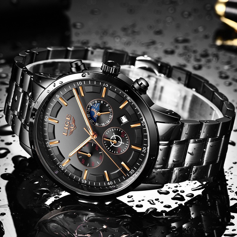 Чоловічий годинник LIGE black+gold