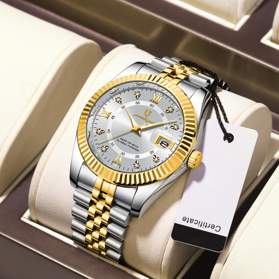 Чоловічий годинник Poedagar gold + silver