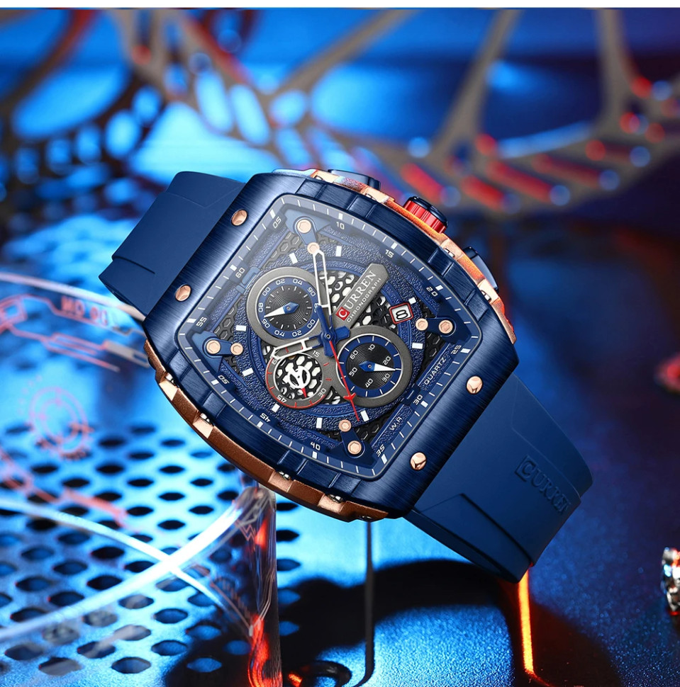 Чоловічий годинник Curren blue + gold