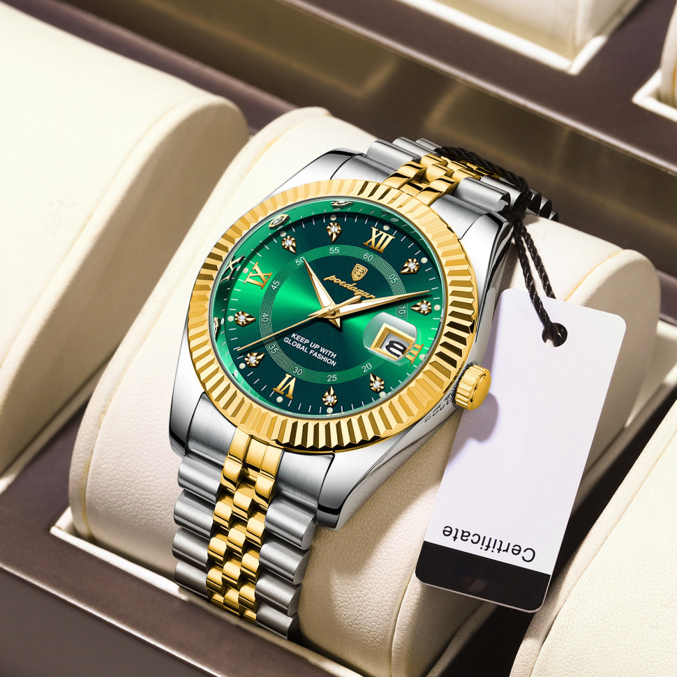 Чоловічий годинник Poedagar gold + silver + green