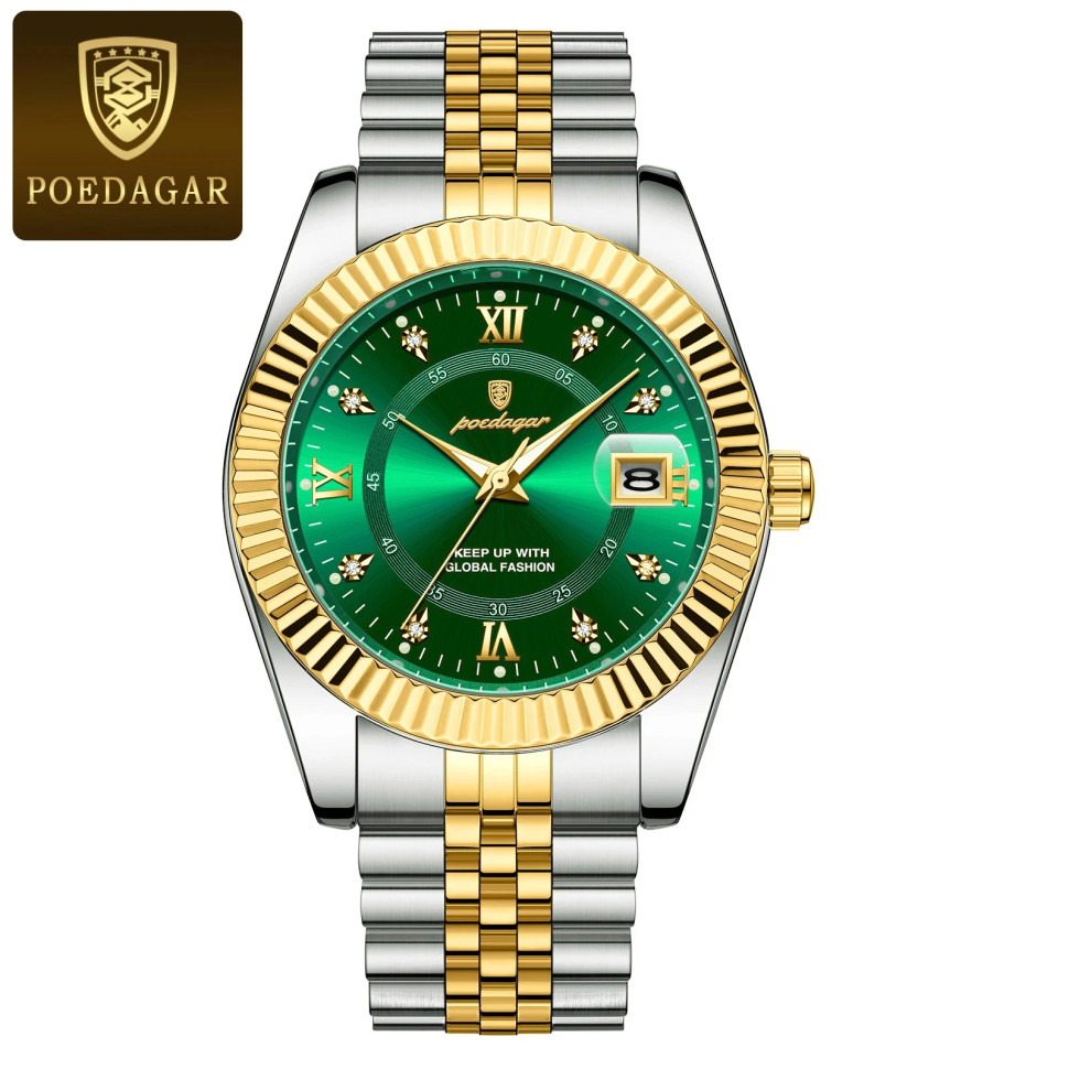 Чоловічий годинник Poedagar gold + silver + green